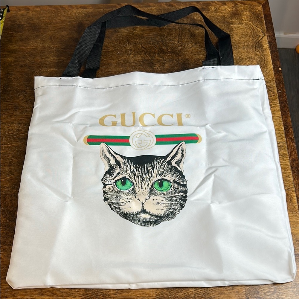 White Tote with Cat Design